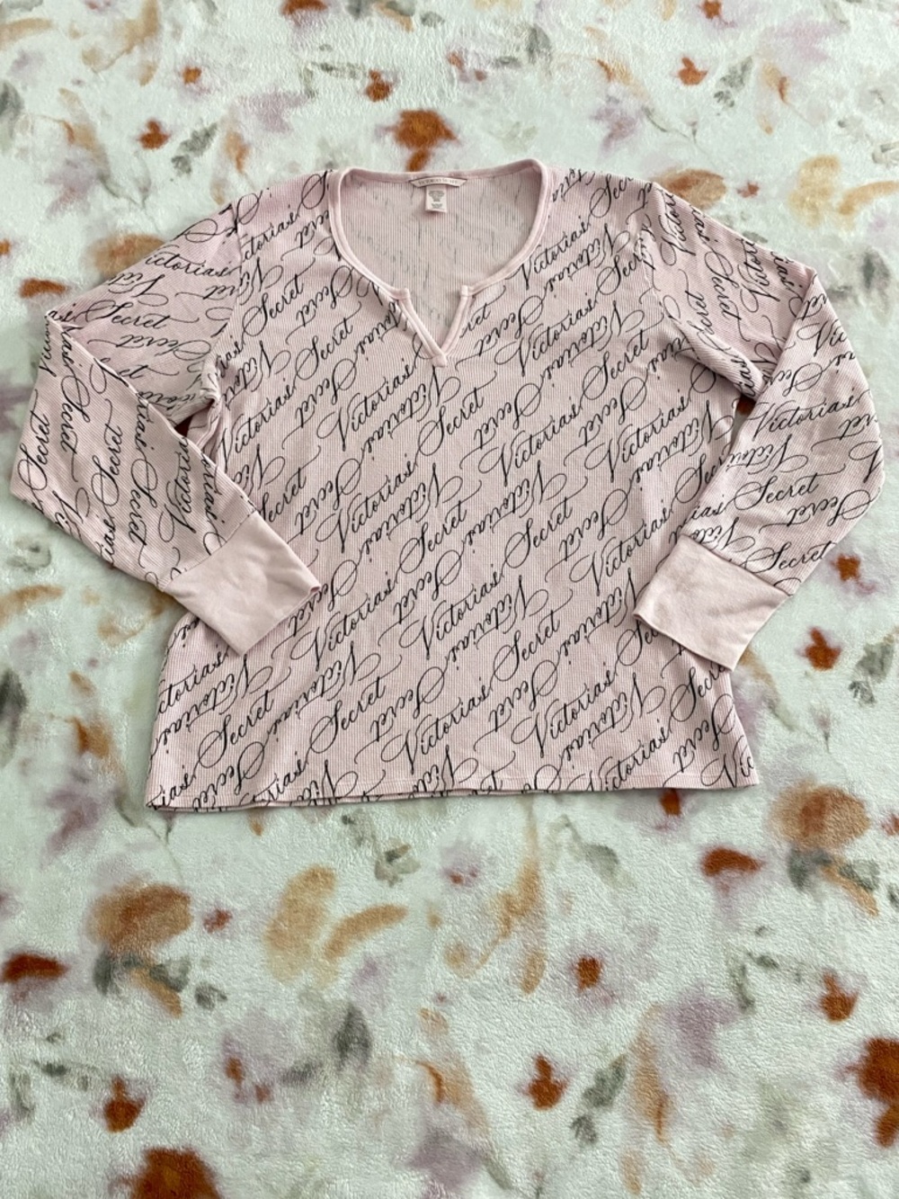 Victoria's Secret Light Pink with black cursive Logo long sleeve Top